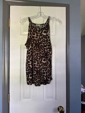 Bombom Size M Leopard Print High Neck Tank Top EUC